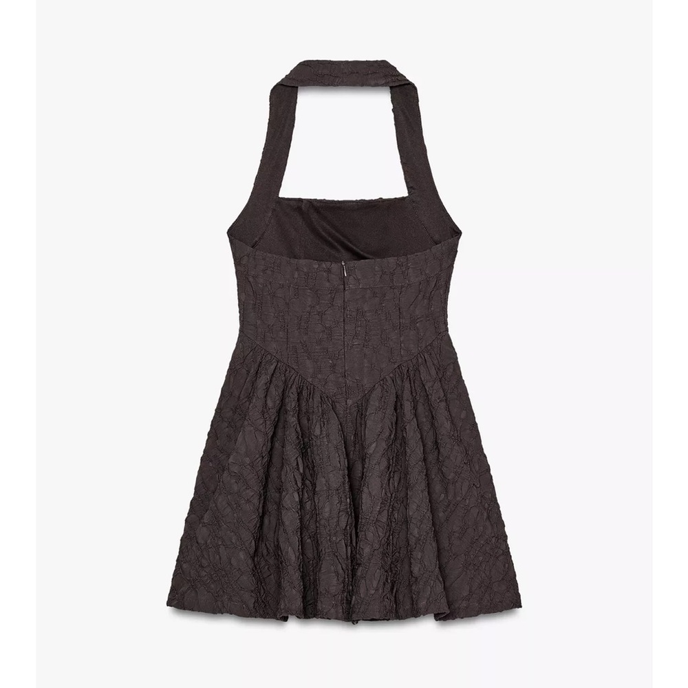 Zara Brown Halter Mini Dress with Flared Skirt